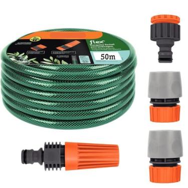 Imagem de Kit 50M Mangueira Jardim Verde + Conjunto Engates Tramontina