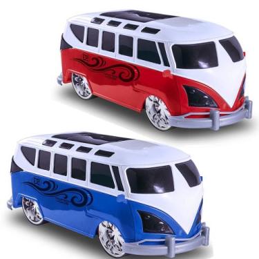 Imagem de 2 Carrinhos de Brinquedo Infantil Perua Kombi 20cm Tunada com Rodas Es