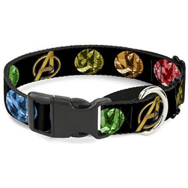 Imagem de Buckle-Down Coleira para cachorro martingale - Ícone dos Vingadores/6 pedras do infinito preto/ouro/multicolorido