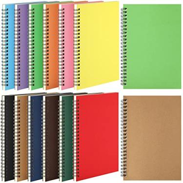Imagem de Leelosp Pacote com 12 cadernos espirais pequenos A5 pautados universitários, pautados em espiral, capa kraft, 120 páginas para trabalho, estudantes, escritório, negócios (várias cores)