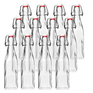 Imagem de Barcaloo Garrafa de vidro transparente de 250 ml para fabricação de cerveja caseira - Garrafas de vidro com tampa giratória para cerveja, kombucha, refrigerante, suco, fermentação, pacote com 12