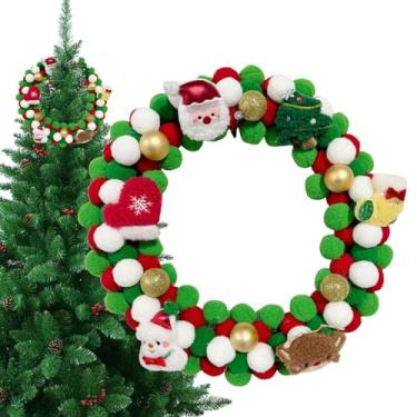 Imagem de Guirlanda de Natal ao ar livre, guirlandas de Natal para porta da frente,Wreach de porta de bola de feltro macio | Decorações de guirlanda de Natal para lareira de parede de porta de casa, guirlanda d