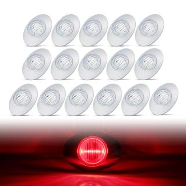 Imagem de TMH [16 peças] Mini lente transparente de 7,6 cm vermelha 3 luzes de painel de LED oval marcador de cabine com moldura cromada montagem em superfície para caminhonete caminhonete ônibus trator reboque