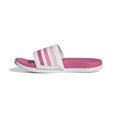 Imagem de adidas Sandália esportiva unissex infantil Adilette Comfort, Branco/Pulse Magenta/Rosa Bliss, 1 Little Kid