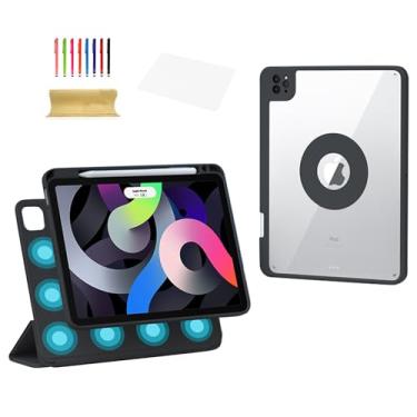 Imagem de Dteck Capa fólio para iPad Air (3ª geração) 2019/iPad Pro 2017 de 10,5 polegadas com capa traseira transparente removível, fixação magnética, suporte para lápis de carregamento embutido, despertar