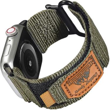 Imagem de CooBES Pulseiras elásticas de nylon compatíveis com Apple Watch Ultra 2/Ultra de 49 mm, 46 mm, 45 mm, 44 mm e 42 mm (séries 3 2 1) para Apple Watch séries 10, 9, 8, 7, 6, 5, 4, 3, 2 e 1 (verde)