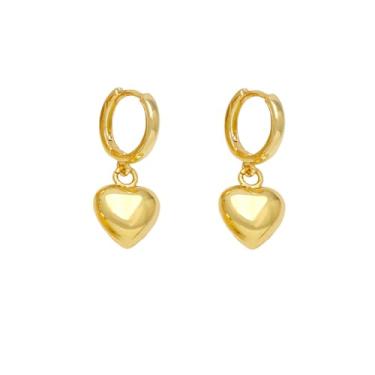 Imagem de Brincos de argola pequenos com pingente de coração banhado a ouro delicado em 3D para mulheres, minimalista, fofo, coração, amuleto, argola para abraçar, bijuteria hipoalergênica para sua filha, Dia