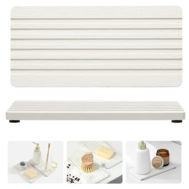 Imagem de Razborci 2 peças de bandeja de secagem rápida de pedra de diatomita para balcão de banheiro e cozinha, porta-copos de bar com absorção de água de secagem instantânea, organizador de pia de