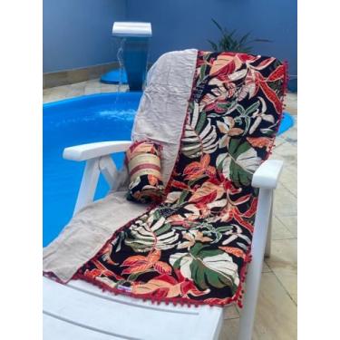 Imagem de Canga Toalha Saída de Praia Piscina Atoalhada Dupla Face Estampada Com Pompons (Estampa 25)