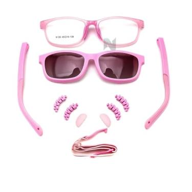 Imagem de Armação De Óculos Infantil Para Grau E Solar Clip On 2 Em 1 (Rosa)