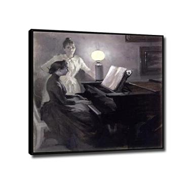 Imagem de JZSDGB Quadro preto - impressões em tela arte de parede reprodução de pintura famosa - "At the Pianoby Albert Edelfelt Impressão em tela giclée e pôsteres-arte de parede em tela imagens de paisagem 80