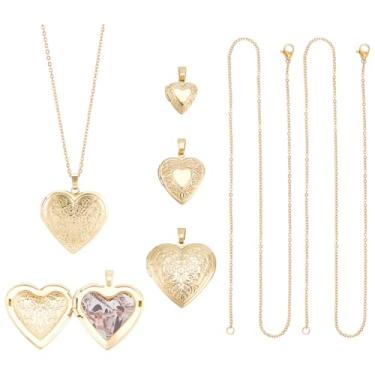 Imagem de UNICRAFTALE 3 conjuntos de pingentes de porta-retrato de coração dourado pingente medalhão 3 estilos medalhão colar de memória corrente buquê de imagens para mulheres homens kits de fabricação de