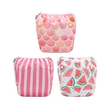 Imagem de ALVABABY Fralda de natação grande de pano, 3 peças para bebês/bebês/bebês, reutilizáveis, ajustáveis, presentes para chá de bebê, meninos e meninas 3ZSWY59