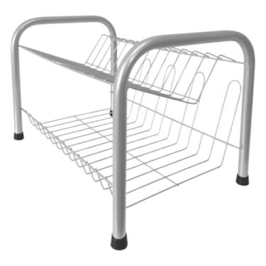 Imagem de Escorredor De Louças Versátil Duplo Secador Copos 13 Pratos 2 Andares(Prata)