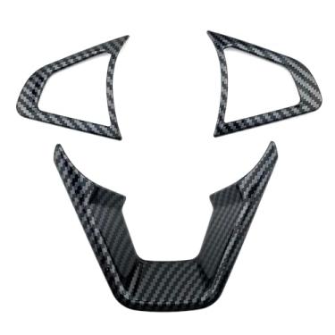 Imagem de Dakitita 3 peças acessórios interiores fibra de carbono cor decoração volante botão moldura guarnição para Ford Fusion 2013-2018 Edge 2015-2019