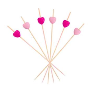 Imagem de 50 Uni Espeto Decorativo Palito Coração Rosa Claro Pink Lanches Petisc