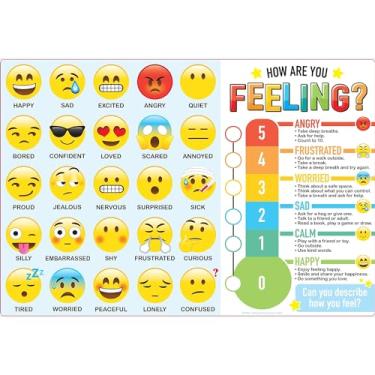Imagem de Ashley Productions Placemat Studio Smart Poly How are You Feeling Learning Placemat Placemat, 33 cm x 48 cm, lado único, pacote com 10
