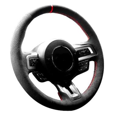 Imagem de Alfanxi Hand Stitch Steering Wheel Cover Fits Alcantara Material for Ford Mustang Mustang GT Shelby GT350 GT500 2015-2021(Red Stripe)
