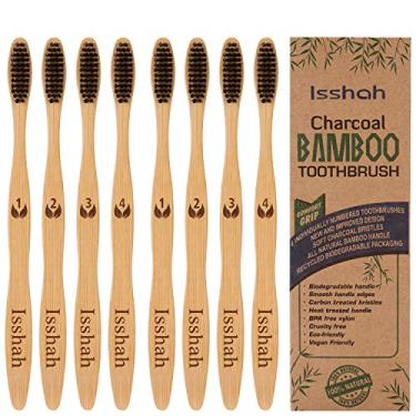 Imagem de Isshah Escovas de dentes de bambu compostáveis naturais biodegradáveis e ecológicas – Pacote com 8