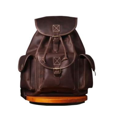 Imagem de Mochila vintage para homens, bolsa de moda de couro genuíno, mochila para laptop de qualidade, bolsa de viagem para homens(Coffee)