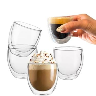 Imagem de Jogo Kit 2 Copos Parede Dupla Vidro Duplo 80ml Borossilicato Café Chá Suco Sobremesas Premium Bebida Quente e Fria Resistente Transparente Refrigerante Sem Alça Drink Expresso Latte