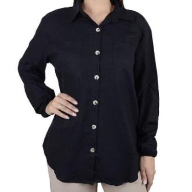 Imagem de Camisa Feminina Parado no Ar Linho Preta - 730155-Feminino