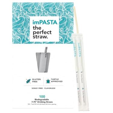 Imagem de imPASTA Straws Canudos biodegradáveis de 19 cm - 500 unidades, veganos, sem glúten, compostáveis e 100% sem sabor, nunca racham, canudos ecológicos alternativos aos canudos de plástico