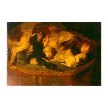 Imagem de Pôster Mother Dog and Her Two Pups de Lawrence Alma Tadema Prints, reprodução de pintura a óleo, impressão giclée em tela, arte de parede pronta para pendurar para decoração de quarto de casa. 45 x 30