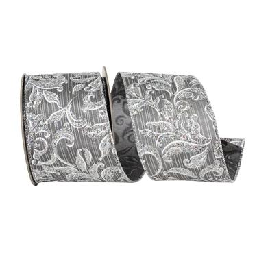 Imagem de Reliant Ribbon Fita de borda com fio listrada fantástica com glitter de filigrana, cinza metálico
