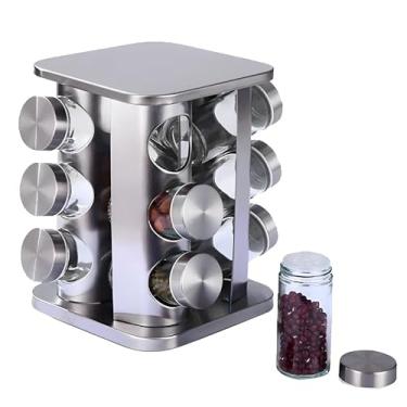 Imagem de Porta Temperos Giratório com 12 Potes de Vidro e Tampa em Aço Inox – Organizador de Condimentos com Base Rotativa Ideal para Cozinha Moderna e Funcional