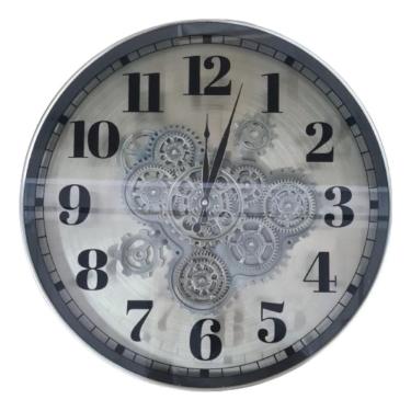 Imagem de Relógio De Parede 3D Industrial Cinza Metálico Robusto 53Cm