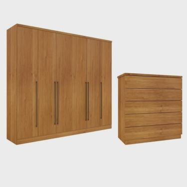 Imagem de Guarda-Roupa 6 Portas Portugal E Comoda 5 Gavetas Premium Espresso Móveis Cinamomo