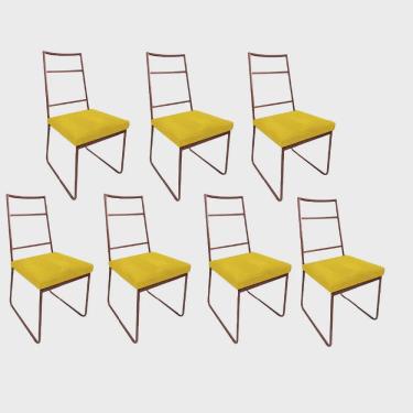 Imagem de Kit 07 Cadeiras Sala de Jantar Escritório Office Stark Industrial Ferro Bronze Sintético Amarelo - Ahz Móveis