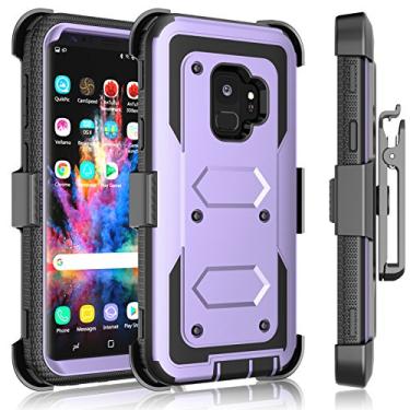 Imagem de Capa para Galaxy S9, clipe de coldre para Samsung Galaxy S9, Tekcoo [Tshell] Absorve choques seguro Cinto de bloqueio giratório Defender Heavy Full Body Kickstand Capa protetora para tanque de transporte, Lavender