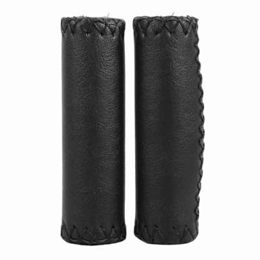 Imagem de 1 Par Três Cores Retro Couro Artificial Bicicleta Guiador Grips Bicicleta Handle Cover Grips Fácil de Aderir (Black)