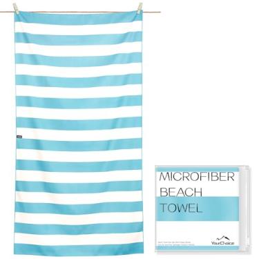 Imagem de Your Choice Toalha de praia de microfibra de secagem rápida sem areia para adultos e crianças - grande, compacta, leve, absorvente - toalha de banho - listra azul e branca geleira, toalha de praia