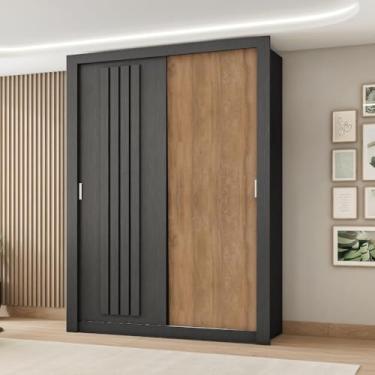 Imagem de Guarda Roupa Solteiro 2 Portas Darvi Carraro Ripado (Preto Touch com Freijó)