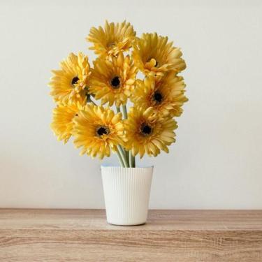 Imagem de 5 Flores Artificiais Gérbera com Haste Longa (55cm) Perfeita para Deco