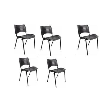 Imagem de Kit 5 cadeira empilhável iso fixa preta - MOVEIS VITORINO