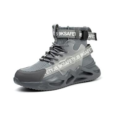 Imagem de Luolocsn Botas De Trabalho Masculinas, Calçados De Segurança Com Biqueira De Aço Para Mulheres, Tênis Leves E Respiráveis Antiderrapantes, Cinza 41/10 Feminino/8,5 Masculino
