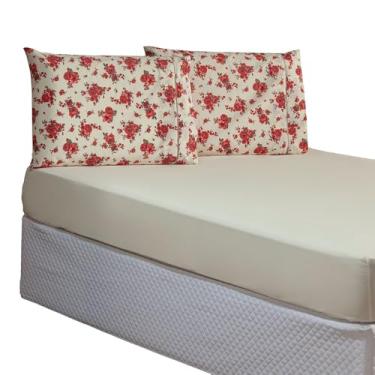 Imagem de Jogo 3 Pçs de Lençol com Elástico para Cama Queen em Percal 150 Fios 100% Algodão (Tom Vermelho)