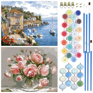 Imagem de GAYISIC 2 pacotes de 40,6 cm L x 20 C tinta por número para adultos, kits de pintura a óleo acrílica DIY por números em tela, pintura por números para adultos e crianças, conjunto de tintas acrílicas