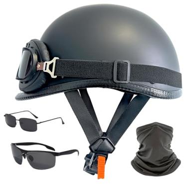 Imagem de DLPACKJ Capacetes Retrô Para Motocicleta, Capacetes Semifaciais Para Ciclomotor, Scooter, Capacete De Motocicleta Estilo Alemão Para Homens E Mulheres Adultos, Capacete Vintage Aberto Para Motocicle