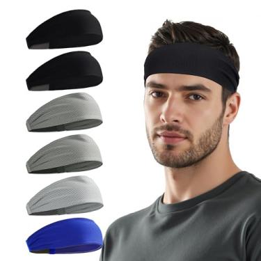 Imagem de Sukeen Bandanas esportivas refrescantes para homens pacote com 6: faixas de transpiração com absorção de umidade e resfriamento instantâneo, antiderrapante, faixa de cabeça masculina elástica de