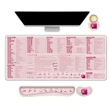 Imagem de ARTSO Conjunto de mouse pad Excel com teclas de atalho, lençol de referência GG grande estendido para jogos com suporte para descanso de pulso, tapete de teclado com borda costurada antiderrapante