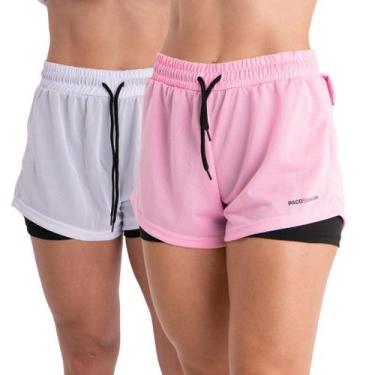 Imagem de 2 Shorts Academia Duplo Feminino Com Bolso Dryfit Bermuda Para Treino 