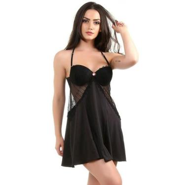 Imagem de Camisola Fascine IMI Lingerie Renda com Bojo e Calcinha em Microfibra 