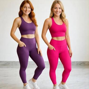 Imagem de KIT 2 CALÇAS Legging LISA com BOLSO Leg Fitness Academia Corrida Cintu