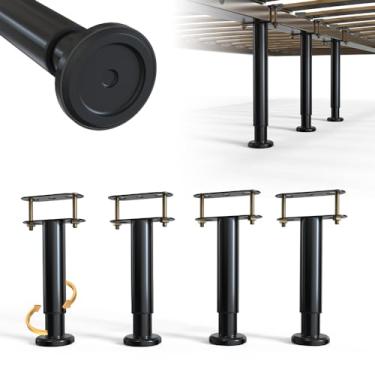Imagem de YUEYIN 4 peças de pé de suporte de estrutura de cama de altura ajustável, pernas de suporte de estrutura de cama de aço extra resistente com base de borracha mais larga, mais estável/silencioso, kit