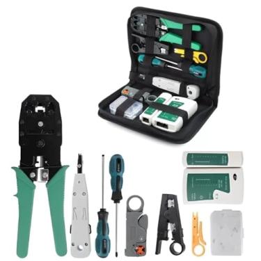 Imagem de Kit Ferramentas 10 em 1 para Manutenção de Redes e Informática – Alicate Crimpador RJ45/RJ11, Testador de Cabos, Punch Down, Descascador, Chave Phillips, Maleta com Conectores – Linha Profissional